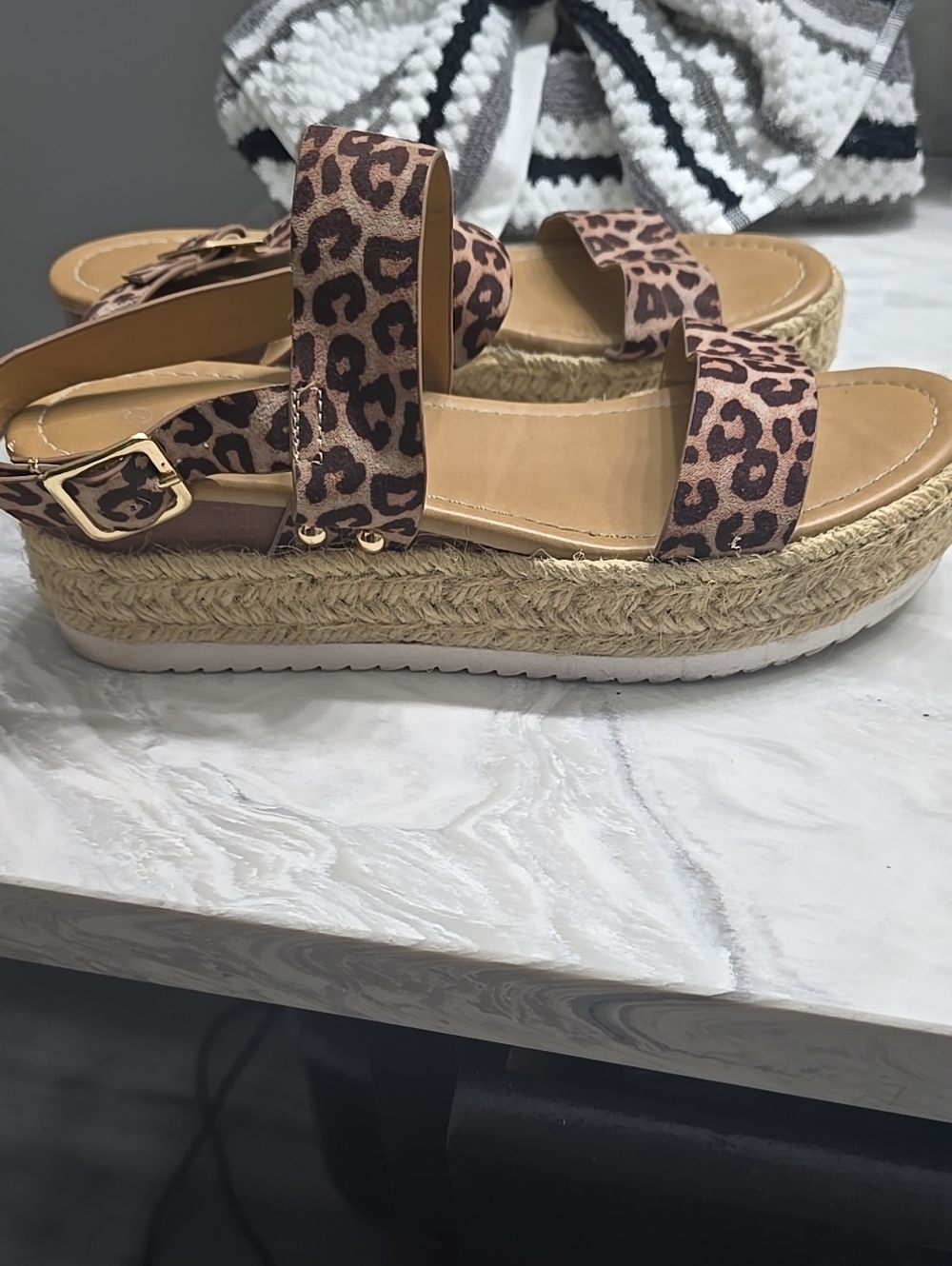 Forever Link Leopard Print Platform Espadrille Sandals - Brown Size 7